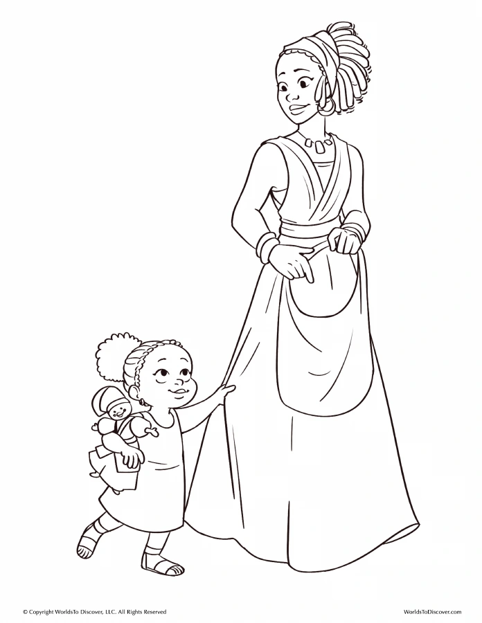 Baby Princess and her mother coloring page