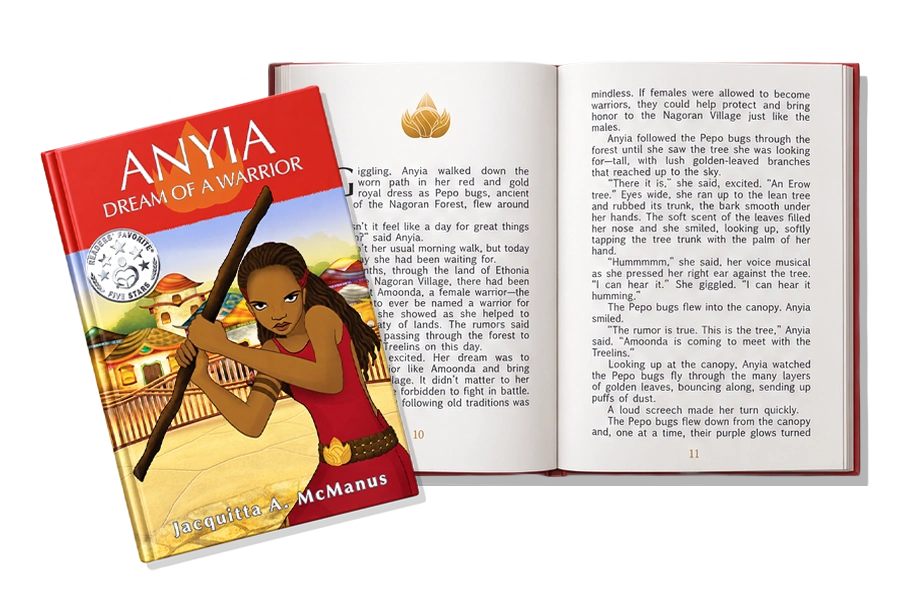 Anyia: Dream of a Warrior cover beside an open interior spread
